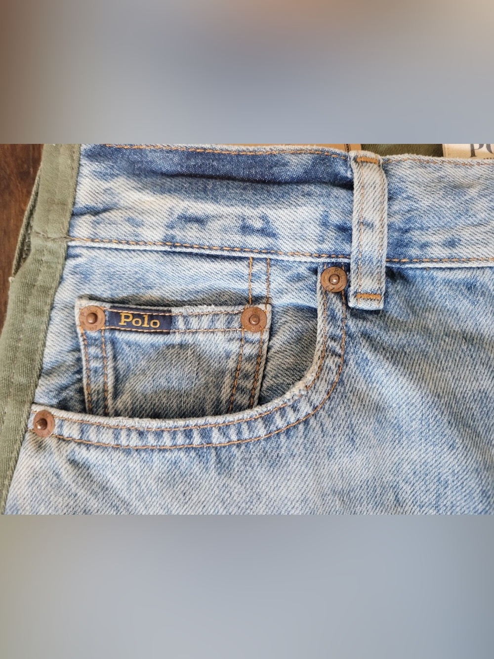 Polo Ralph Lauren NWOT Avery Hybrid Boyfriend Blue Olive Green Pants Jeans (27R) - Picture 6 of 8